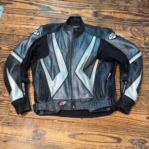 JOE ROCKET BLASTER LEATHER PADDED MOTORCYCLE JACKET SIZE 44 BLACK SILVER & GRAY